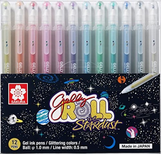 SAKURA Gelly Roll Stardust (Made in Japan) [Limited Edition] Gel Ink Pen Set - Bold Sparkling, Glittering & Assorted Colors 12Pens