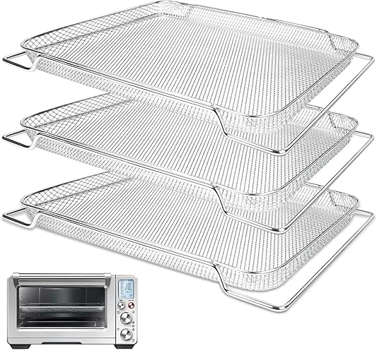 Air Fryer Basket for Breville Smart Oven Air Fryer Pro, 3pcs Stainless Steel Mesh Baskets Air Fryer Accessories, Mesh Tray for Oven, Microwave Ovenro (for Breville:16.5"D x 11.8"W x 0.5"H)