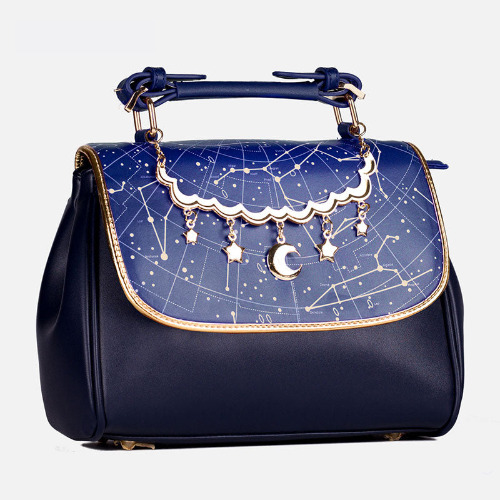 Constellation Printed Lolita Handbag Cute Satchel Bag with Moon & Star Pendant | Blue Preorder