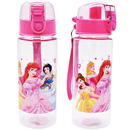 Gourdes d'eau enfant, Bouteille Water Enfant 550 ML, Gourdes sans BPA, avec de la Paille - pour l'école, Les Sports et la Maternelle, Cadeau Anniversaire Princesse (Princesse, 550 ML)