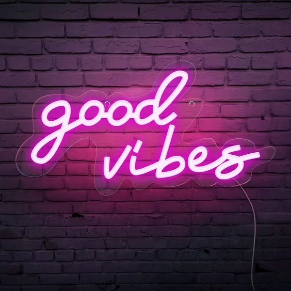 MEDE Good Vibes Neon Sign,Neon Light Powered by USB with Switch, Pink Led Neon Light Sign for Bedroom,Wall Decor,,Game Room,Party, Bar Decor-16.1*8.2"