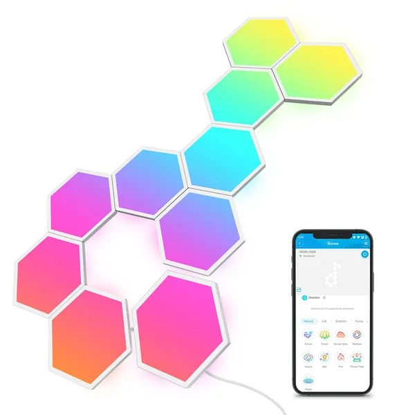 Govee Glide Hexa Light Panels, Smart Hexagon LED Wall Lights, Wi-Fi RGBIC Music Sync Lights Work with Alexa & Google Assistant for Living Room 10 Packs
