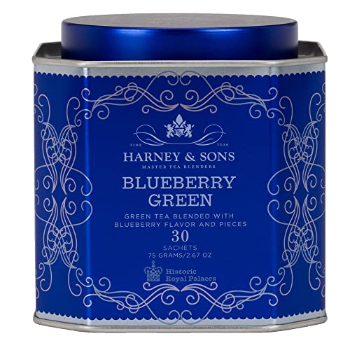 Harney & Sons Blueberry Green Tea | 30 sachets, Historic Royal Palaces Collection - Blueberry - 30 Count (Pack of 1)