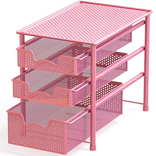 Simple Houseware Stackable 3 Tier Sliding Basket Organizer Drawer, Pink - 3-Tier - Pink