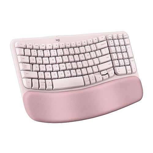 Logitech Wave Keys Wireless Ergonomic Keyboard with Cushioned Palm Rest, Comfortable Natural Typing, Easy-Switch, Bluetooth, Logi Bolt Receiver, for Multi-OS, Windows/Mac - Rose - Rose - Keyboard
