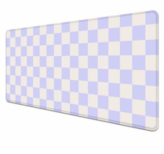 HUOCAIREN Pastel Purple Checkered Desk Mat, Aesthetic Pink Pattern Office Decor Extra Large Mouse Pad, Laptop Pad Mat, Game Mat, 35.4 x 15.7 in - Pastel Purple Checkered