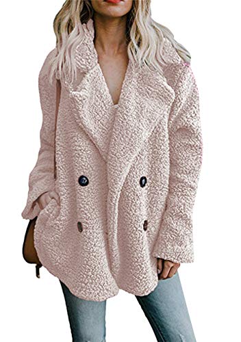 YMING Ladies Winter Warm Cardigan Teddy Fleece Jacket Lapel Plush Coat Faux Fur Coat - Pink - XL