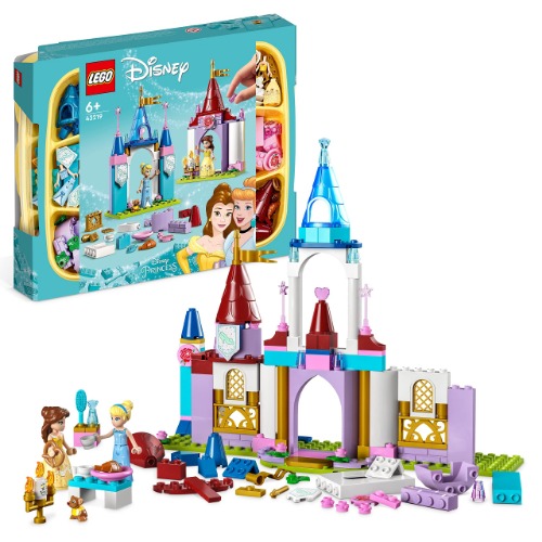 LEGO 43219 Disney Princess Creative Castles, Toy Castle Playset with Belle and Cinderella Mini-Dolls and Bricks Sorting Box, Travel Toys for Kids, Girls and Boys Aged 6+