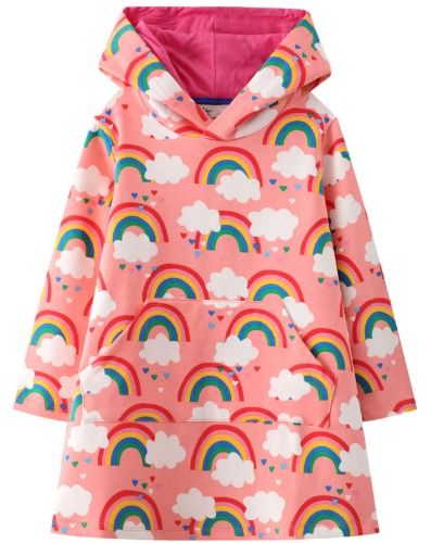 Girls Hoodies Dresses Unicorn Rainbow Flowers Jumper 100% Cotton Hooded Sweatshirts Casual Long Sleeve Shirt Dress for Little Kids 1-7 Years