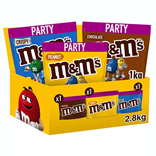 M&M's Variety Chocolate Party Bulk Box, Chocolate Gift, (Chocolate, Peanut and Crispy), 2.85kg