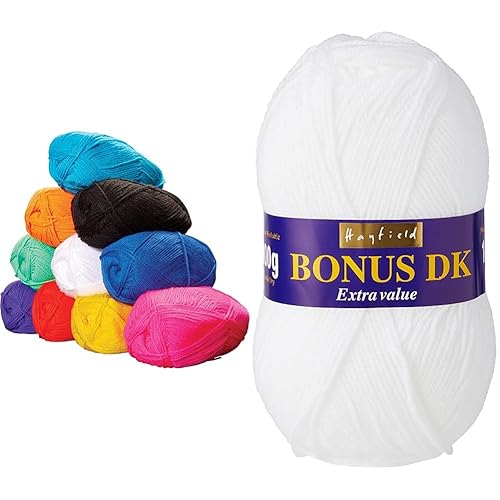 Springboard 10256N Coloured Double Knit Knitting Wool Yarn, 100g Balls, Pack of 10 & Hayfield Bonus DK Double Knitting, White (961), 100g by Sirdar - Assorted - + YARN,F013-0961
