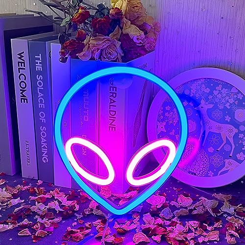Luci al Neon Aliene Insegna al Neon Alieno Alimentazione a Batteria o USB Aliene Neon Per la Camera Natale Festa di Matrimonio Bar Decorazione per le Vacanze LED Aliene - Blu Rosa