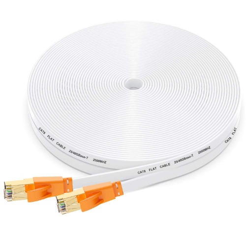 Ethernet Cable 200 Ft Cat 8,High Speed Flat Internet Network LAN Cable,Faster Than Cat7/Cat6/Cat5 Network,Durable Patch Cord with Gold Plated RJ45 Connector for Xbox,PS4,Router, Modem,Hub-White - Ethernet Cable 200 FT