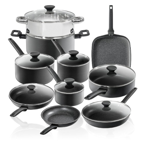Granitestone Pro Premier Pots and Pans Set Nonstick, 17 Pc Hard Anodized Kitchen Cookware Set Nonstick, Ultra Durable, Diamond & Mineral Coating, Stay Cool Handles, Dishwasher Safe, 100% Toxin Free - 17 Piece Cookware Set