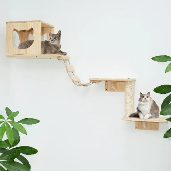 Wall Wood Cat Climber Set Easy to Install Wall Mounted