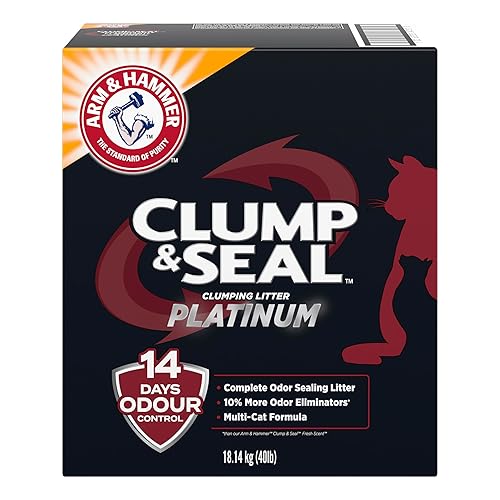 ARM & HAMMER Platinum Cat Litter, Clump & Seal, Complete Odour Sealing with 14 Days of Odour Control, Multi-Cat, Hard Clumping Clay, 99.99% Dust Free, 18.14kg (Pack of 1) - Clump & Seal - 18.14 kg