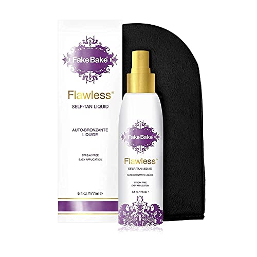 Fake Bake Flawless Self-Tanning Liquid Streak-Free, Long-Lasting Natural Glow For All Skin Tones - Sunless Tanner Includes Professional Mitt For Easy Application, Black Coconut Scent - 6 oz