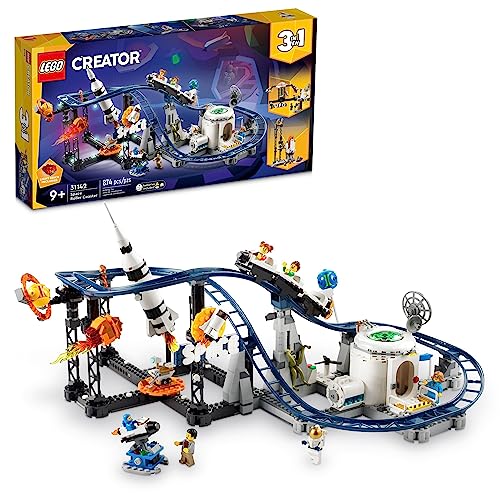 LEGO Creator Space Roller Coaster 3 in 1 Building Toy Set Featuring a Roller Coaster, Drop Tower, Carousel and 5 Minifigures, Rebuildable Amusement Park for Kids Ages 9+, 31142