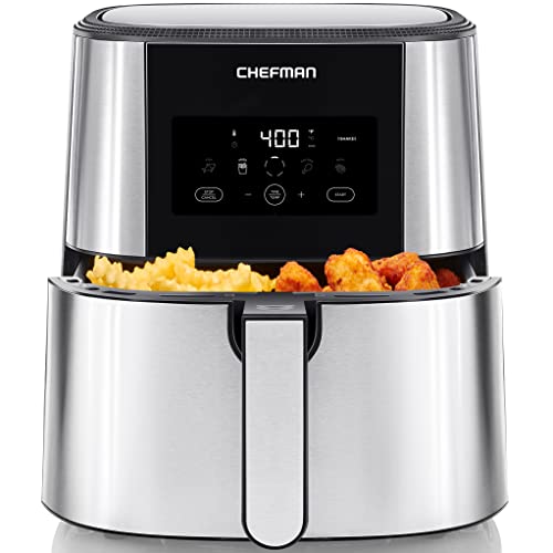 CHEFMAN 2 in 1 Max XL 8 Qt Air Fryer, Healthy Cooking, User Friendly, Basket Divider For Dual Cooking, Nonstick Stainless Steel, Digital Touch Screen with 4 Cooking Functions, BPA-Free - 8 QT + Divider Basket