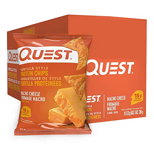 Quest Nutrition Nacho Cheese Flavour Tortilla Style Protein Chips, High Protein, Gluten Free, Baked, Not Fried, 1g Sugar, 5g Carbs, 8ct - Cheese