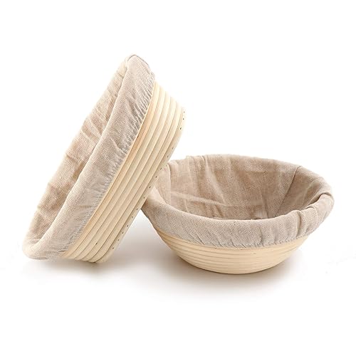 Round Oval Bread Proofing Basket Pack 2 Bread Mold Sourdough Bread Bannetons Bortforms Proofing Basket Bowl Baking Mold Bakeware Tools with Linen Cloth Liner