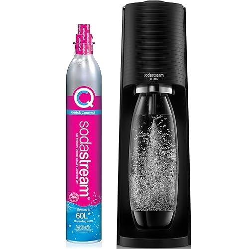 SodaStream Terra Sparkling Water Maker with CO2 Cylinder and 1L Dishwasher Safe Bottle, Black - Starter Kit - Black