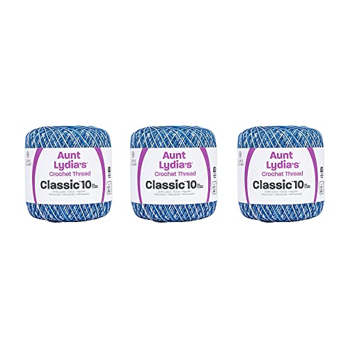 Aunt Lydia Classic Shaded Blues Crochet - 3 Pack of 300y/274m - Cotton - Gauge 10 - Crochet