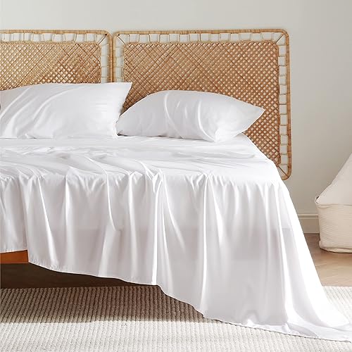 Bedsure King Size Sheet Set, Cooling Sheets King, Rayon Derived from Bamboo, Deep Pocket Up to 16", Breathable & Soft Bed Sheets, Hotel Luxury Silky Bedding Sheets & Pillowcases, White - 02 - White - King