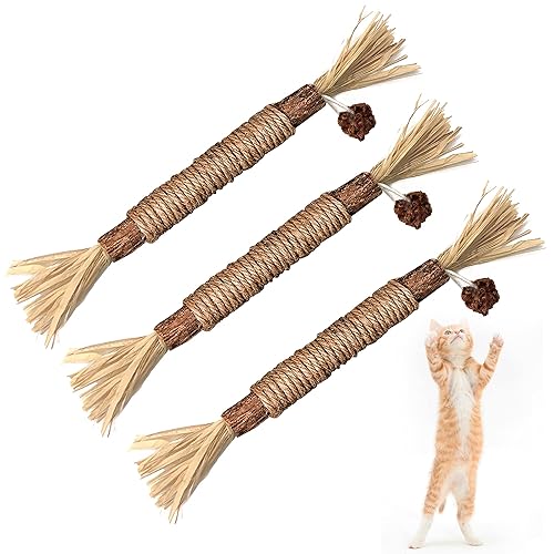 Catnip Toys‖ Silvervine for Cats: Cute Cat & Kitten Toys for Indoor Cats Interactive‖ Cat & Kitten Teething Chew Toys for Aggressive Chewers‖ Silvervine Sticks Cat Dental Toy (3PCS) - 3PCS
