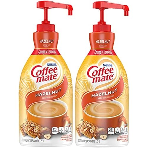 Nestle Coffee mate Coffee Creamer, Hazelnut, Concentrated Liquid Pump Bottle, Non Dairy, No Refrigeration, 50.7 Fl Oz (Pack of 2) - Hazelnut