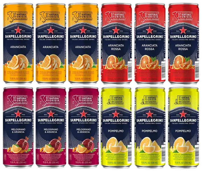 San Pellegrino Sparkling Fruit Beverages Variety Pack - 11.15 Fl Oz Cans - In Sanisco Box (12 Pack) - 