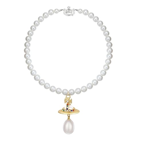 Saturn Pearl Necklace Y2k Aesthetic Nana Saturn Planet Space Pearl Choker Necklace for Women - gold