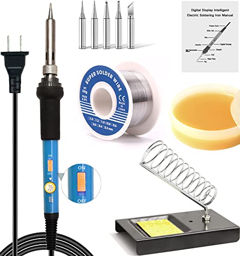 LDK Soldering Iron Kit, Electric Soldering Gun Welding Tools with ON/OFF Swicth, 30g Solder, Solder Flux Paste, Heavy Duty Holder, Cleaning Sponge, 5pcs Replacement Tips - 11-in-1