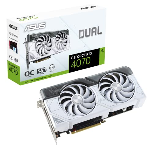 ASUS Dual GeForce RTX™ 4070 White OC Edition 12GB GDDR6X (PCIe 4.0, 12GB GDDR6X, DLSS 3, HDMI 2.1, DisplayPort 1.4a, 2.56-Slot Design, Axial-tech Fan Design, 0dB Technology, and More) - White - DUAL-RTX4070-O12G-WHITE
