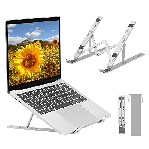 Adjustable Laptop Stand, Portable Folding Laptop Riser, 7-Levels Ventilated Aluminum Laptop Holder for Desk, Ergonomic Universal Computer Stand, Compatible with 9-17" Laptop - Silver