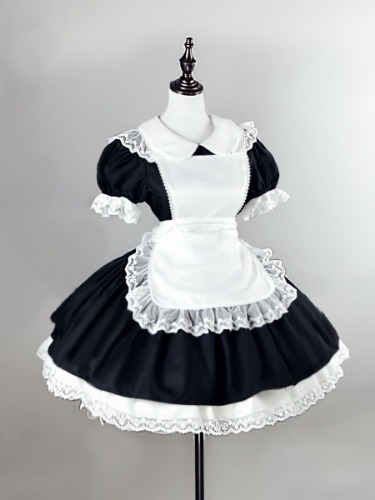 [$54.50]Plus Size Friendly Black Short Version Maid One Piece + Apron