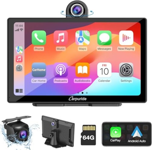 [2024 Newest] CARPURIDE W905 Wireless Apple Carplay & Android Auto, Portable 9'' Touch Car Screen, 2.5K Dash Cam,Drive Play Car Play Navigation with Mirror Link/Siri/FM/Bluetooth/Light Sensor - w905+cam