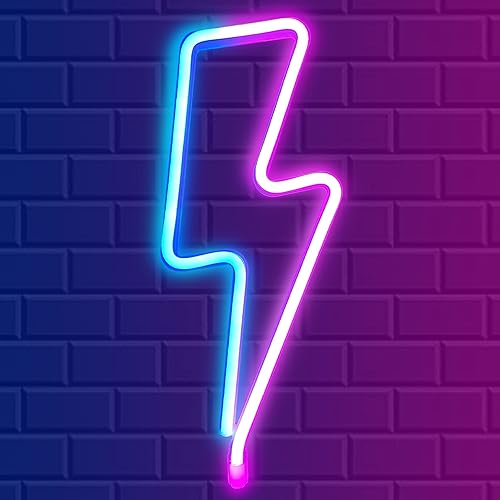 Lightning Bolt Neon Signs Night Lights, USB Powered Neon Lights for Wall Decor, LED Neon Light Sign for Bedroom Birthday Party Christmas Room Decorations - Lightning