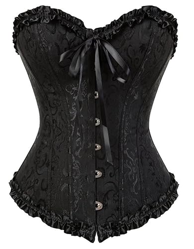 Corset Satin Overbust Lace up Busiter Shapewear Outfit - Medium - Black3