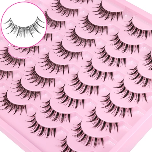 False Eyelashes Natural Wispy Lashes Manga Spiky 3D Fake Eye Lashes with Clear Band Anime Asian Faux Cils 16 Pairs 2 Styles by ALICROWN - H