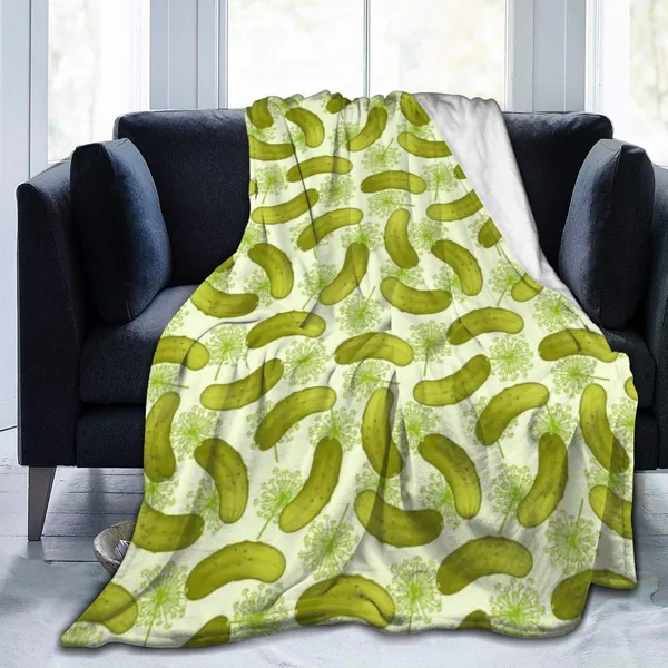 Dill Pickles Fleece Blanket Throw Queen Size Lightweight Warm Soft Cozy Luxury Blanket Microfiber for Sofa Bed Couch Chair Fall Winter Spring Living Room - Black 80"x60"