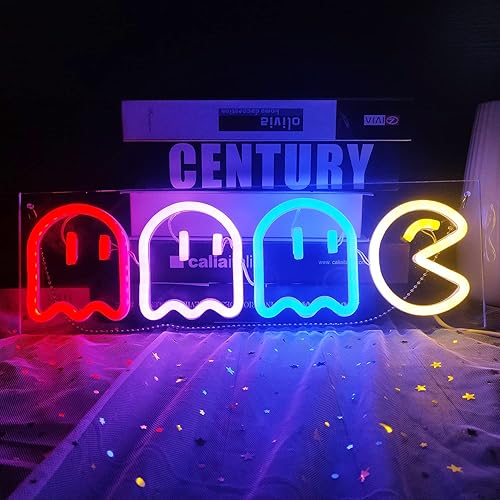Game Neon Signs Ghost Neon Lights Led Sign Retro Decor Arcade for Game Room Decor with USB/Swicth Led Wall Sign Neon Sign for Bedroom Kids Room Bar Halloween Party Christmas 16''x 6''