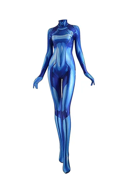CosplayLife Zero Suit Samus Cosplay Costume | Samus Aran Suit | Metriod Costume | Samus Zero Suit Costume - Women - Small Blue