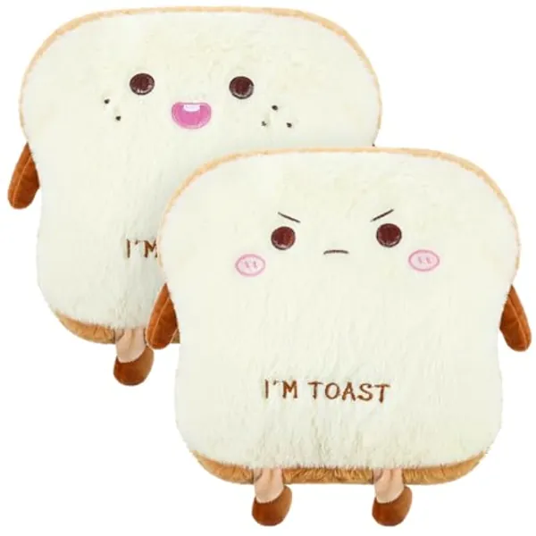 Lineshading 2 Pcs Toast Bread Pillow 15.8 x 13.8 x 6 Inch Bread Shape Plush Pillow Cute Food Decor Soft Food Sofa Cushion Toast Sliced Plush Stuffed Toy for Home Bed Room Decor, Happy and Angry Face