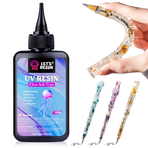 LET'S RESIN UV Resin Soft Type, 100g Elastic&Bendable Crystal Clear Ultraviolet Epoxy Resin, Low Shrinkage UV Resin Kit for Crafts, Jewelry Making, Decoration
