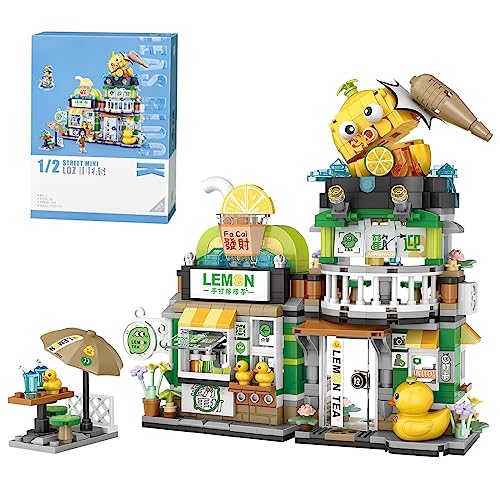 Loz Silan Mini Building Blocks Japanese Street View Lemon Tea Shop Toy, MOC Construction Creative Japan Architecture Model, 796 PCS Simulation Mini Bricks for Boy Girl - Lemon Tea