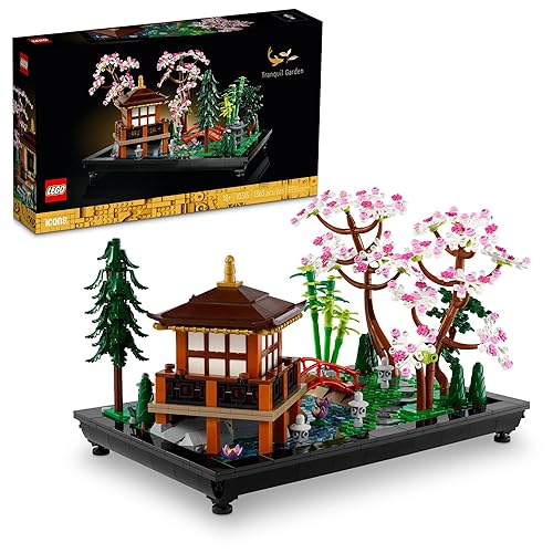 LEGO Icons Tranquil Garden Building Set - Detailed Japanese Zen Garden DIY Kit for Adults, Ages 18+ - Gift for Valentines Day for Him & Her - Building Block Set for Home Decor - 10315 - Green