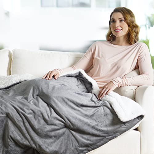 Pure Enrichment® WeightedWarmth™ - 2-in-1 Original Heated Weighted Blanket (50” x 60”) 13lbs, 4 Heat Settings, BPA-Free Non-Toxic Glass Beads, Soft Micromink and Sherpa, with Storage Bag