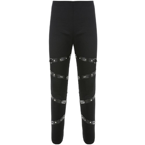 'Flash' Black Gothic Rivet Pencil Pants - Black / M