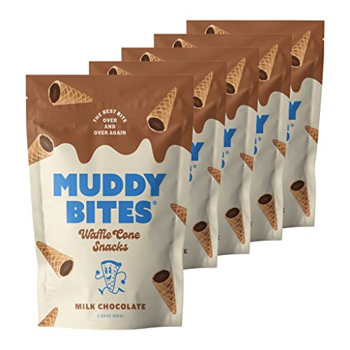 Muddy Bites Waffle Cone Snacks Chocolate Filled Bite Sized Cones (Pack of 5) - Milk Chocolate - 2.33 Ounce (Pack of 5)